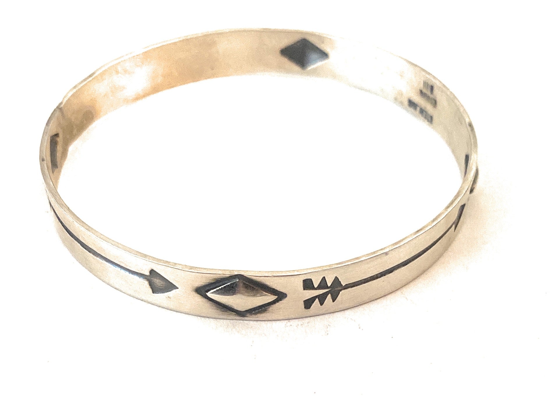 Navajo Hand Stamped Sterling Silver Bangle Bracelet by Elvira Bill