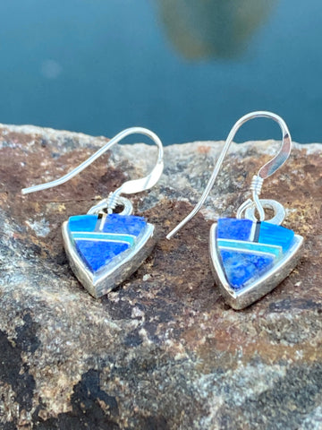 Navajo Lapis, Turquoise, Blue Mini Triangle Dangle Earrings