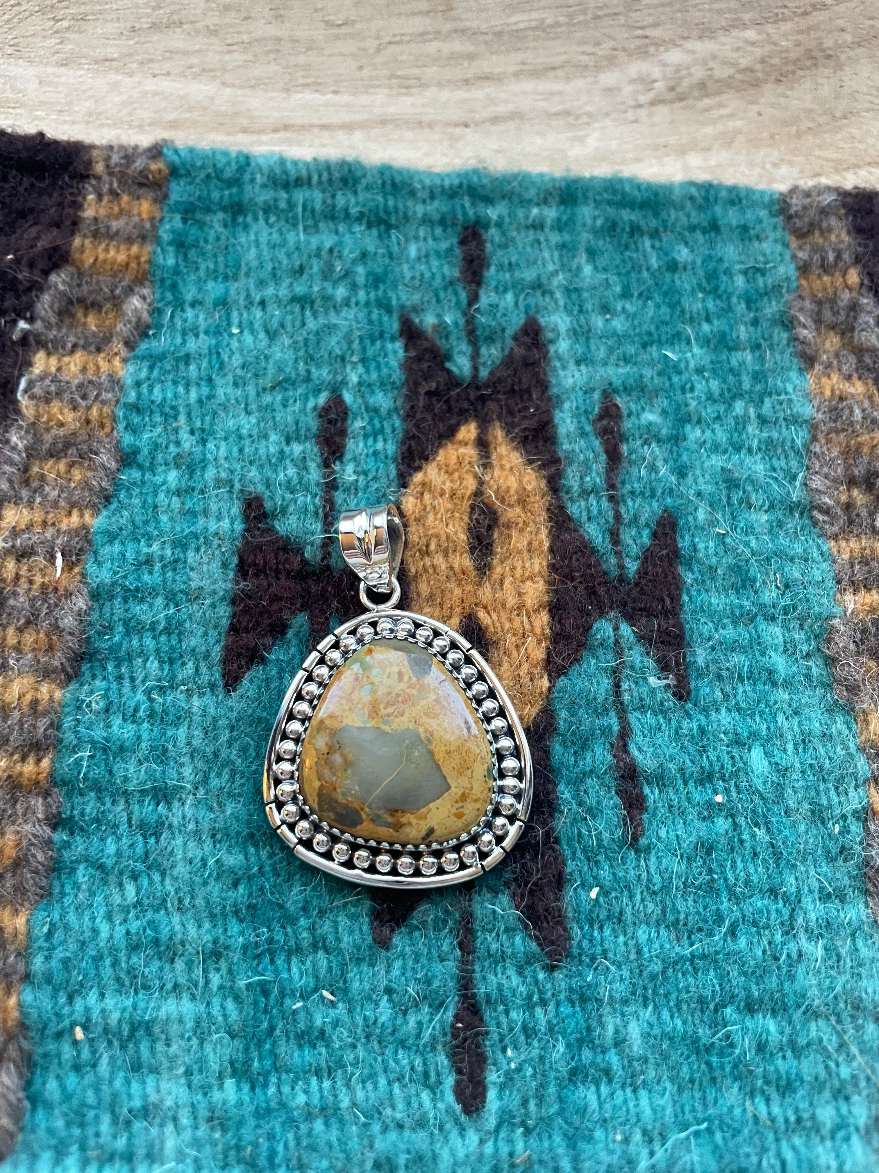 Handmade Sterling Silver & Turquoise Pendant Signed Nizhoni