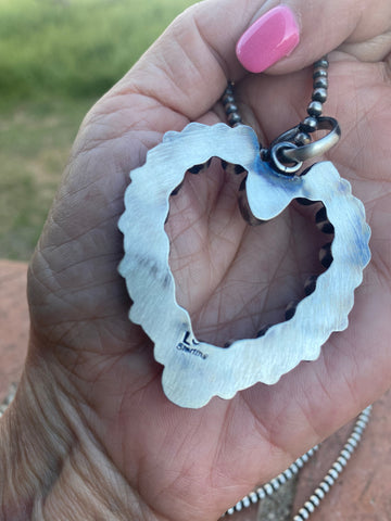 Navajo Heart Queen Pink Conch & Sterling Silver Pendant Signed