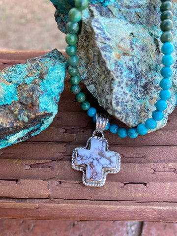 Handmade Wild Horse & Sterling Silver Cross Pendant