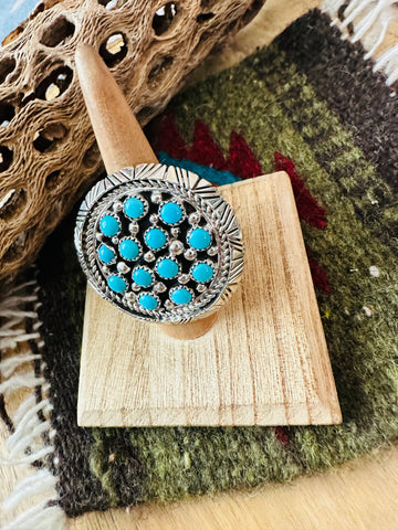 Navajo Sterling Silver & Turquoise Cluster Ring Signed