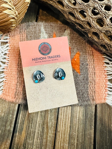 Navajo Mini Cowboy Hat Sterling Silver & Turquoise Stud Earrings