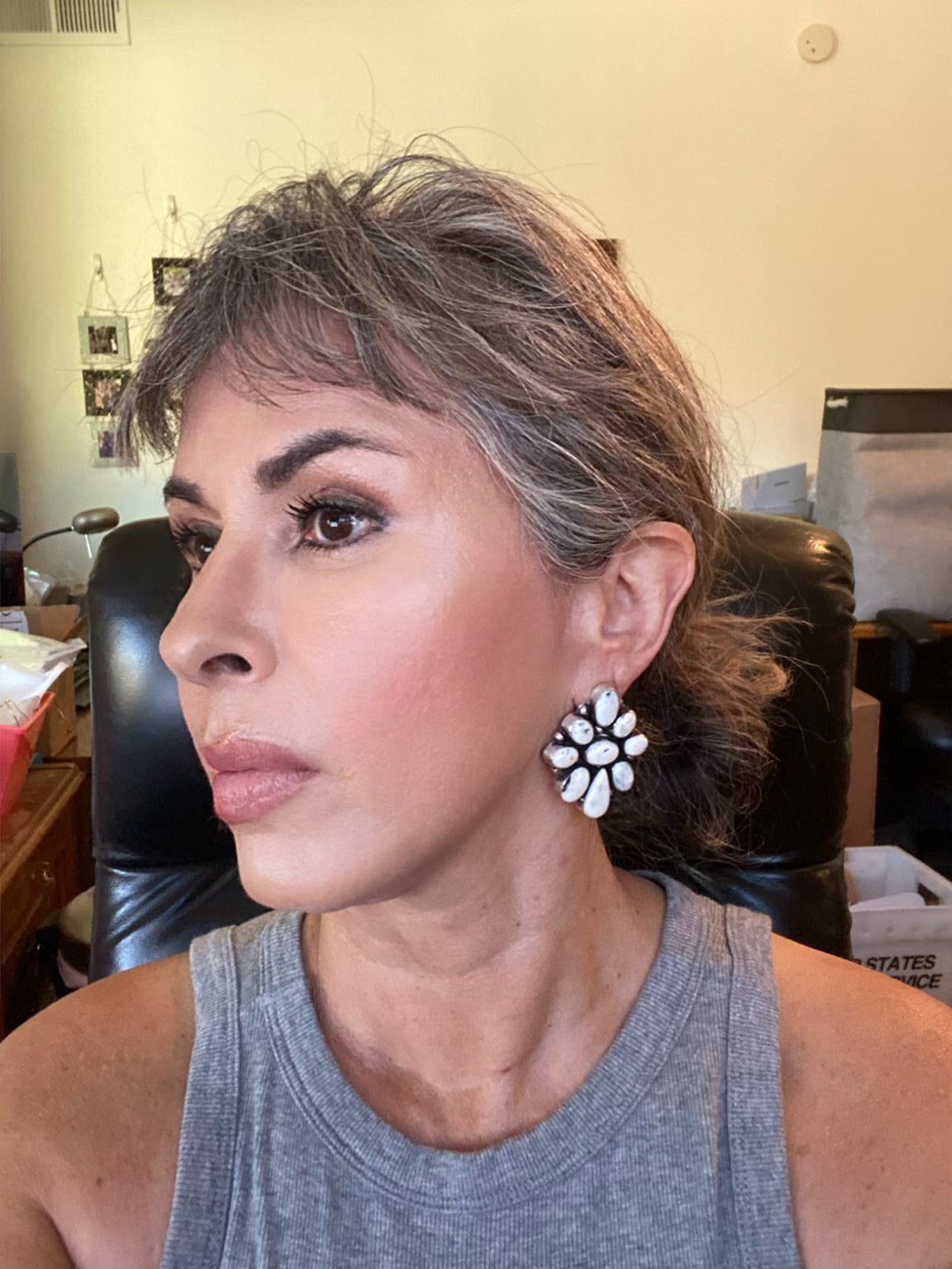 Navajo White Buffalo Cluster Earrings By Sheila Becenti