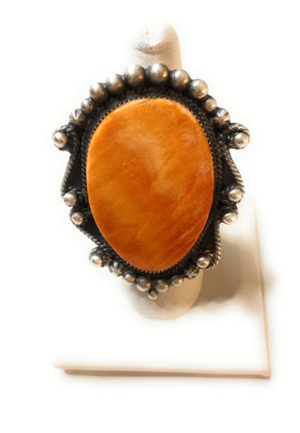 Navajo Sterling Silver And Orange Spiny Ring Size 8