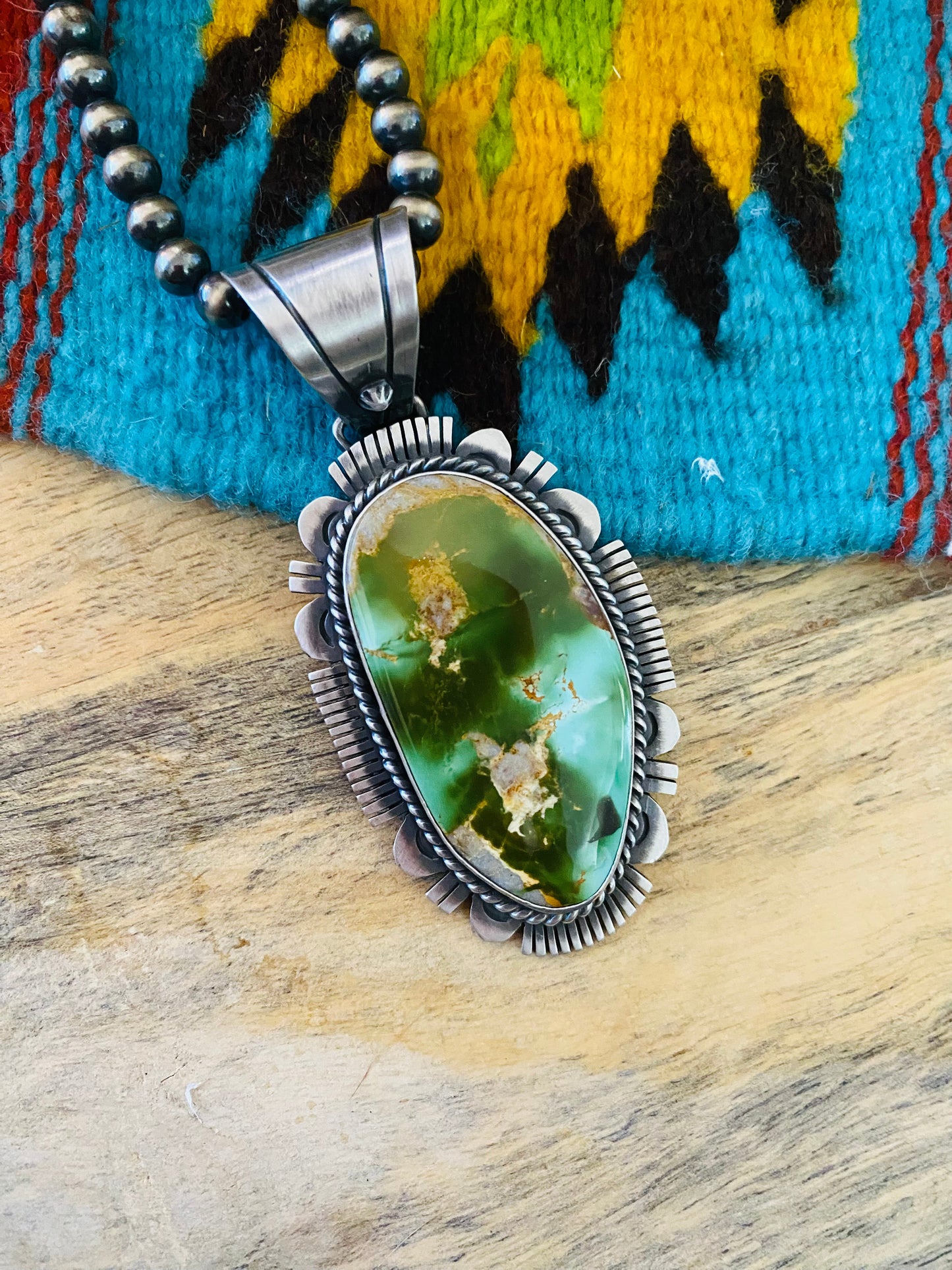 Navajo Royston Turquoise and Sterling Silver Pendant by Russell Sam