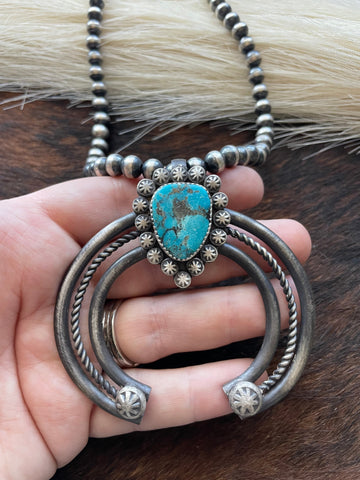 Navajo Turquoise & Sterling Silver Naja Pendant Signed