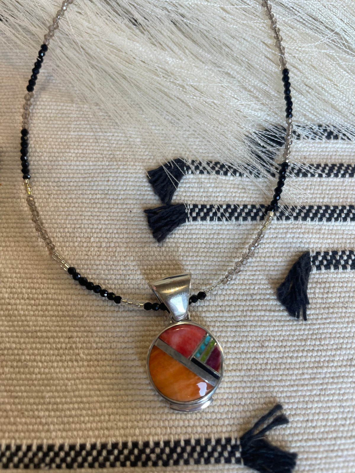 Navajo Multi Stone Inlay & Sterling Silver Pendant