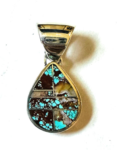 Navajo Number 8 Turquoise & Sterling Silver Teardrop Inlay Pendant