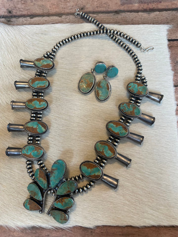 Royston Turquoise Squash Blossom Set by the Navajo Artist Jacqueline Silver