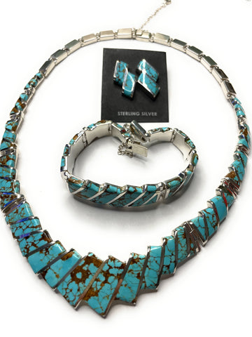 James Manygoats Inlay #8 Turquoise Necklace Bracelet Earrings Set