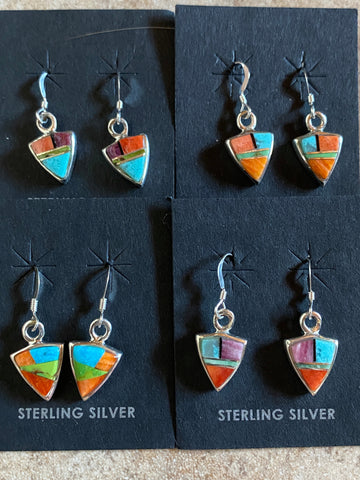 Navajo Turquoise Orange Spiny Mini Triangle Drop Earrings