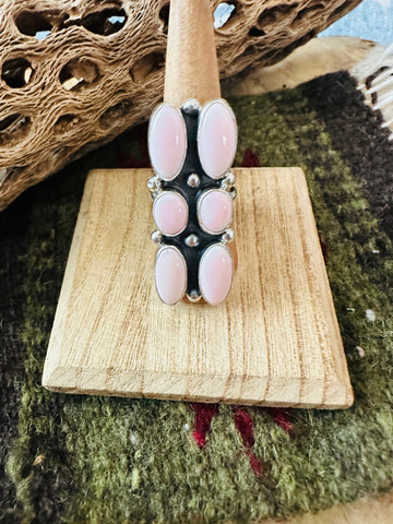 Navajo Sterling Silver and Queen Pink Conch Shell Adjustable Ring