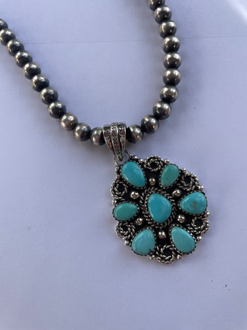 Handmade Sterling Silver & Turquoise Pendant signed Nizhoni (Light)