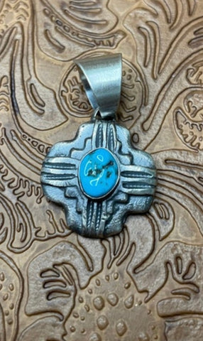 Navajo Sterling Silver Turquoise Pendant By Chimney Butte