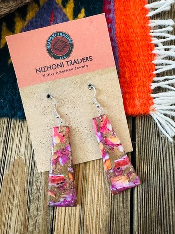 Navajo Sterling Silver & Pink Mojave Slab Dangle Earrings