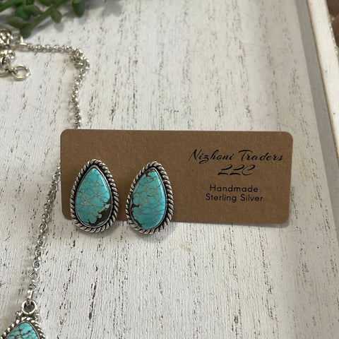 “The Tara” Handmade Sterling Silver & Number 8 Turquoise Necklace Earring Set