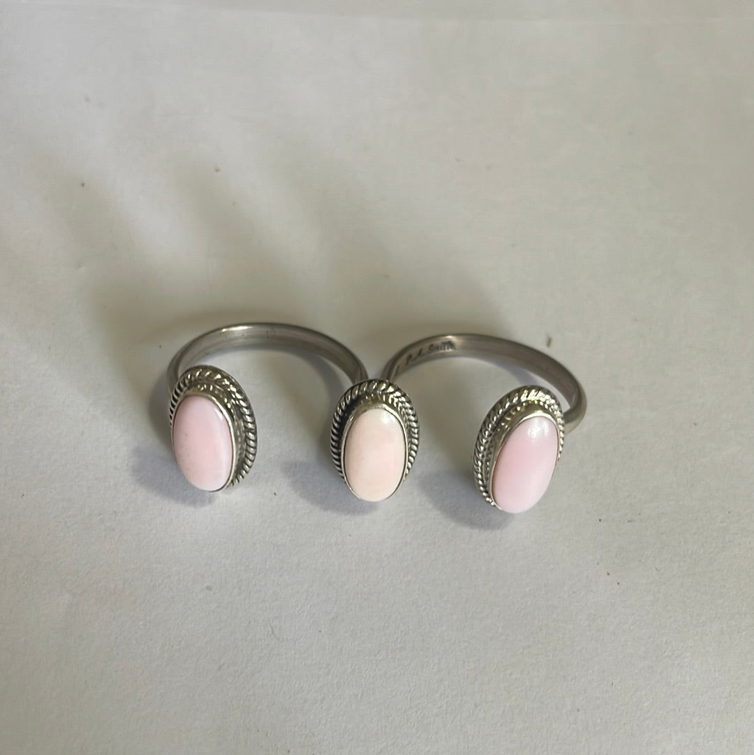“The Triple Threat” Navajo Pink Conch And Sterling Silver Adjustable Ring Signed P.A Smith