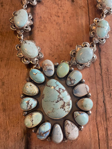 Navajo Golden Hills Turquoise Necklace Set signed LK