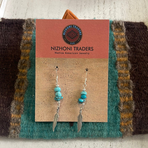 Navajo Sterling Silver & Turquoise Feather Dangle Earrings