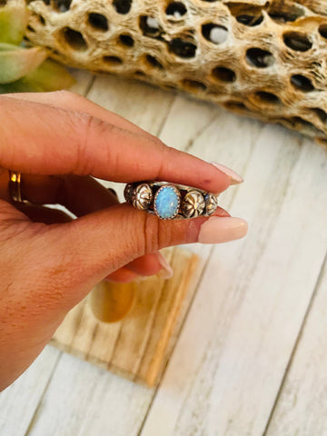 Navajo Blue Opal and Sterling Silver Concho Band Ring