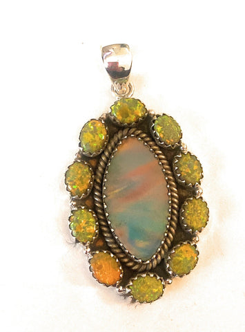 Handmade Sterling Silver & Aurora Opal Cluster Pendant