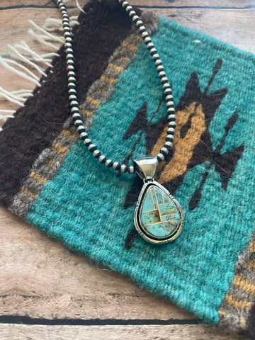 Number 8 Turquoise Inlay & Sterling Silver Pendant