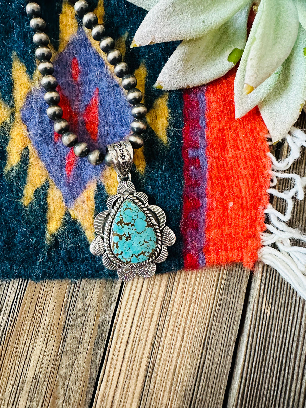 Handmade Sterling Silver & Number 8 Turquoise Pendant