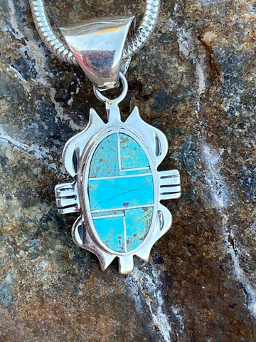 Navajo Turquoise 8 & Sterling Silver Jagged Oval Pendant