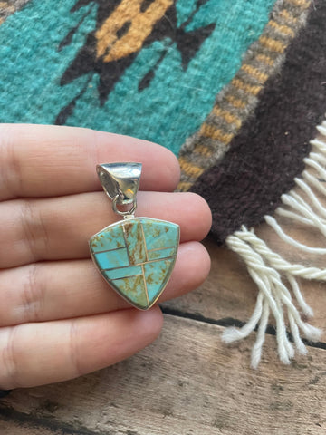 Number 8 Turquoise Inlay & Sterling Silver Pendant