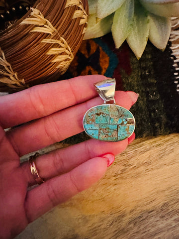 Navajo Number 8 Turquoise & Sterling Silver Inlay Pendant