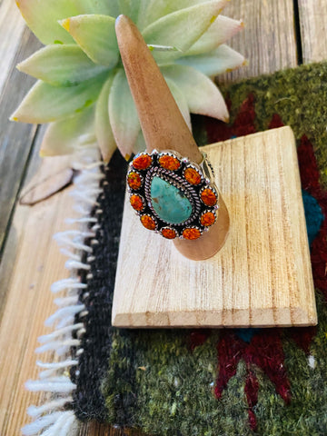 Handmade Sterling Silver, Turquoise & Opal Adjustable Ring