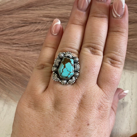 Handmade Sterling Silver & Turquoise Adjustable Ring Signed Nizhoni