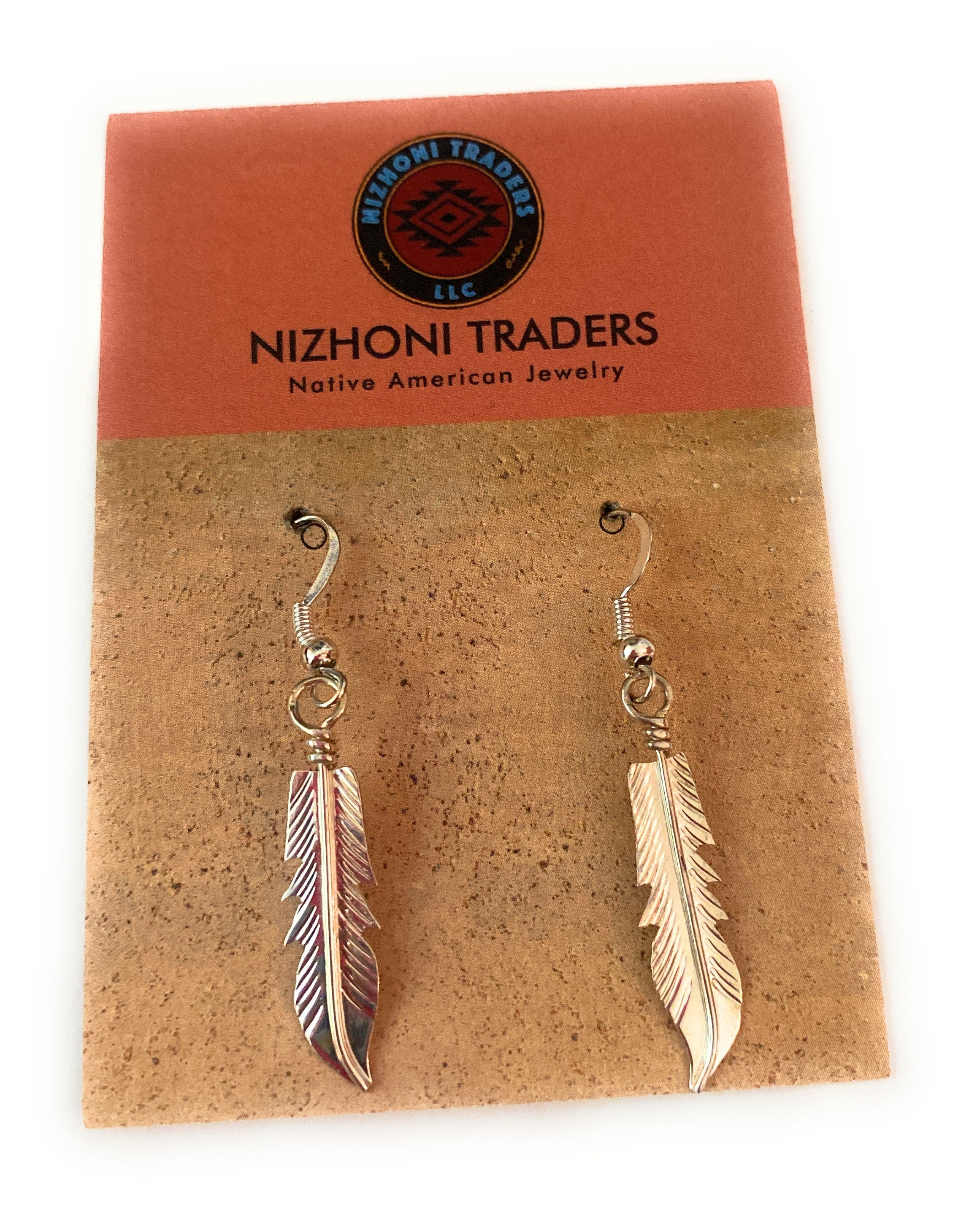 Navajo Sterling Silver Feather Dangle Earrings