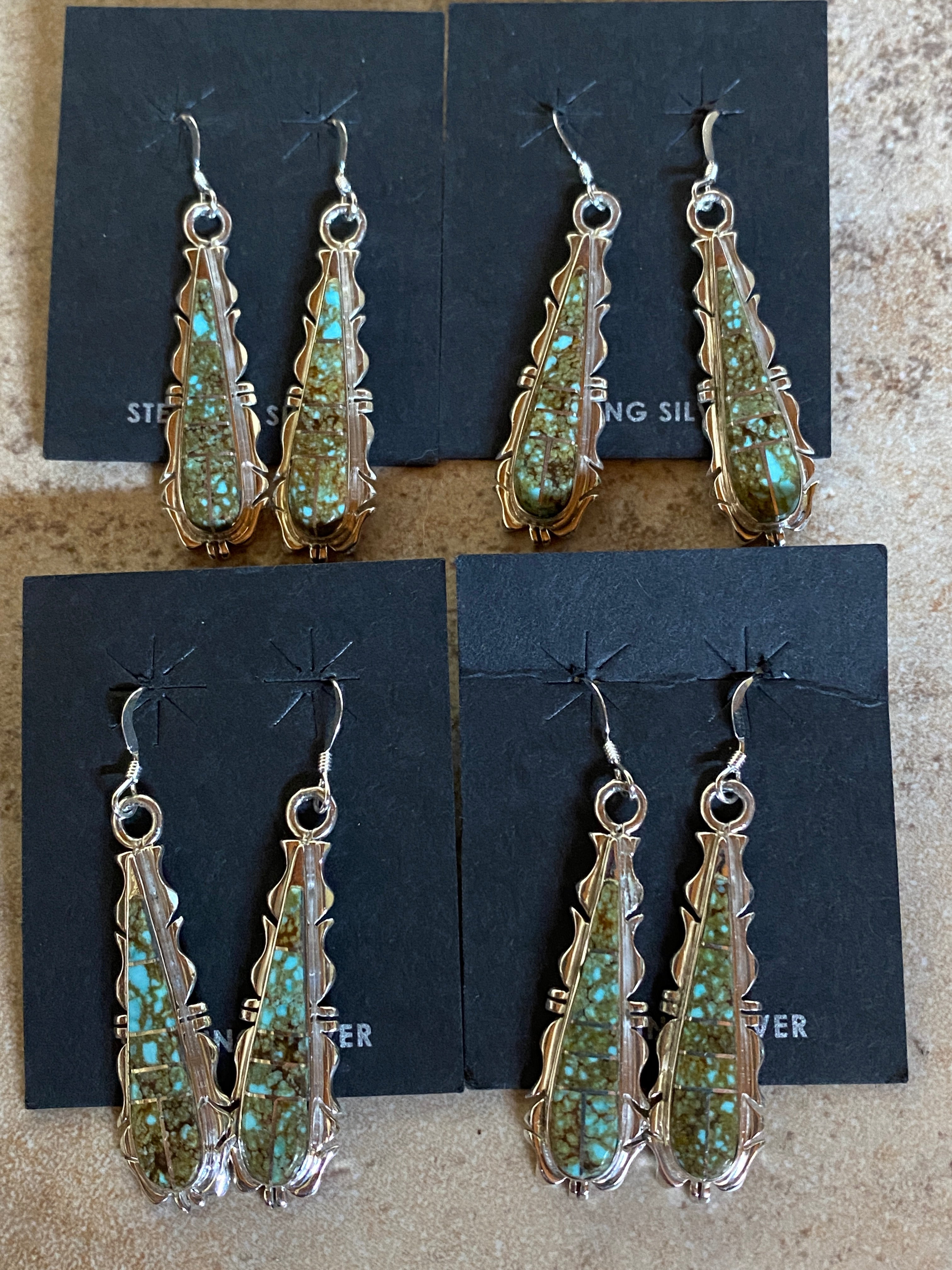 Navajo Turquoise 8 & Sterling Silver Jagged Club Dangle Earrings