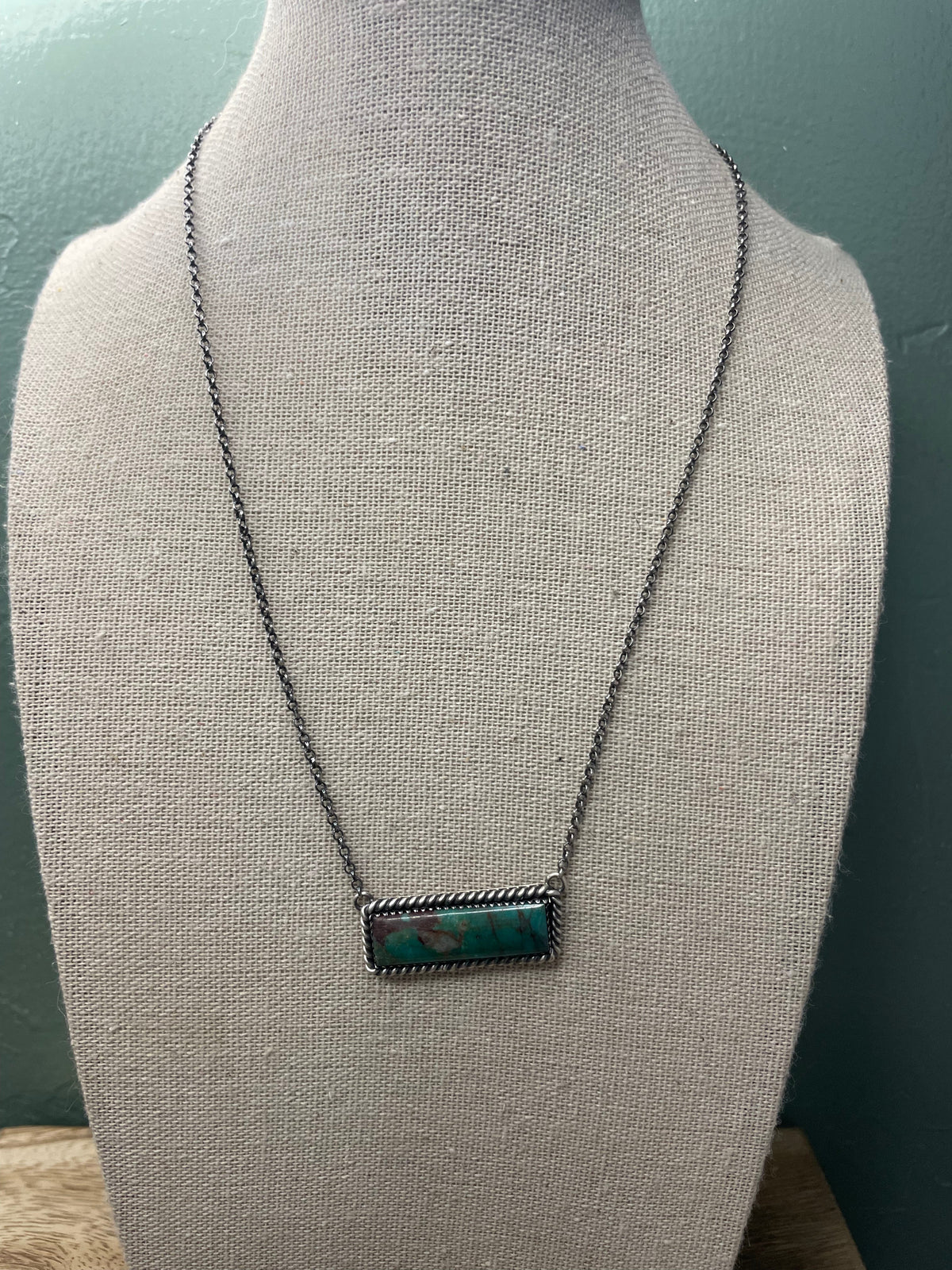 Navajo Sterling Silver & Royston Turquoise Bar Necklace