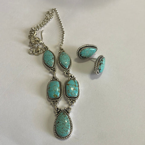 “The Tara” Handmade Sterling Silver & Number 8 Turquoise Necklace Earring Set