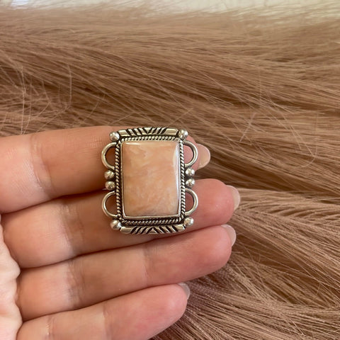 Gorgeous Navajo Pink Peruvian Opal And Sterling Silver Adjustable Ring