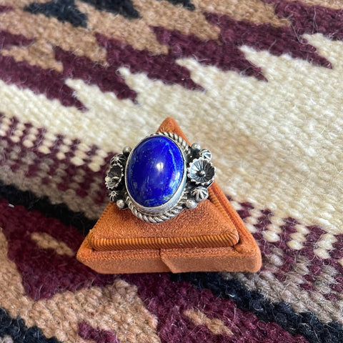 Navajo Lapis & Sterling Silver Flower Ring