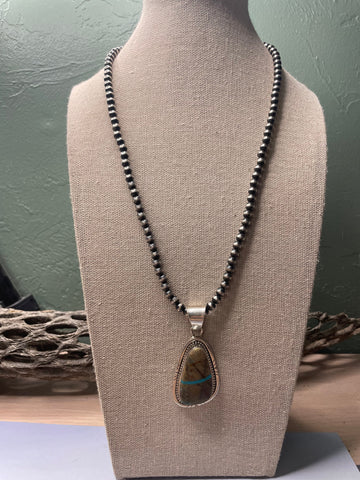 Navajo Sterling Silver & Turquoise Pendant Signed Sheila