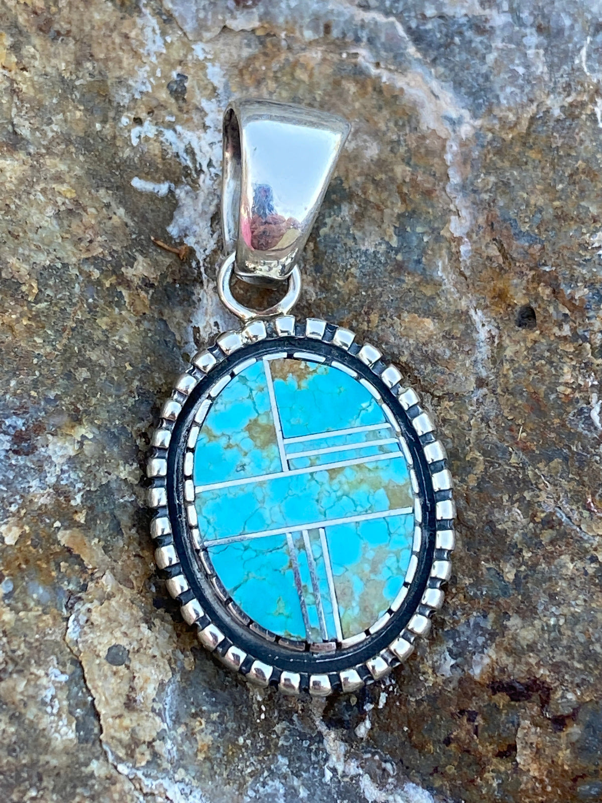 Navajo Turquoise Sterling Silver 1.25” Oval Pendant