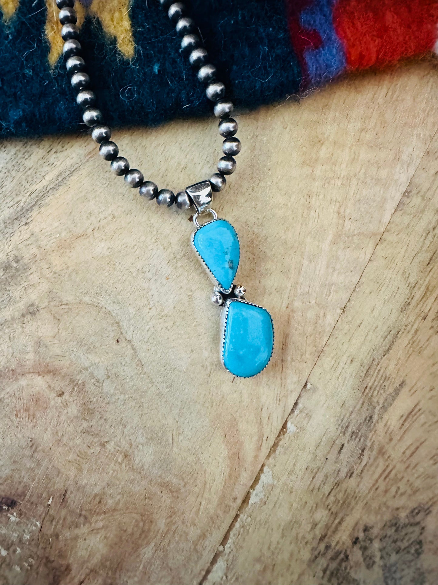 Navajo Turquoise & Sterling Silver Two Stone Pendant