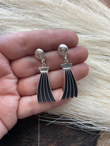 Navajo Sterling Silver Dangle Earrings By Leander Tahe