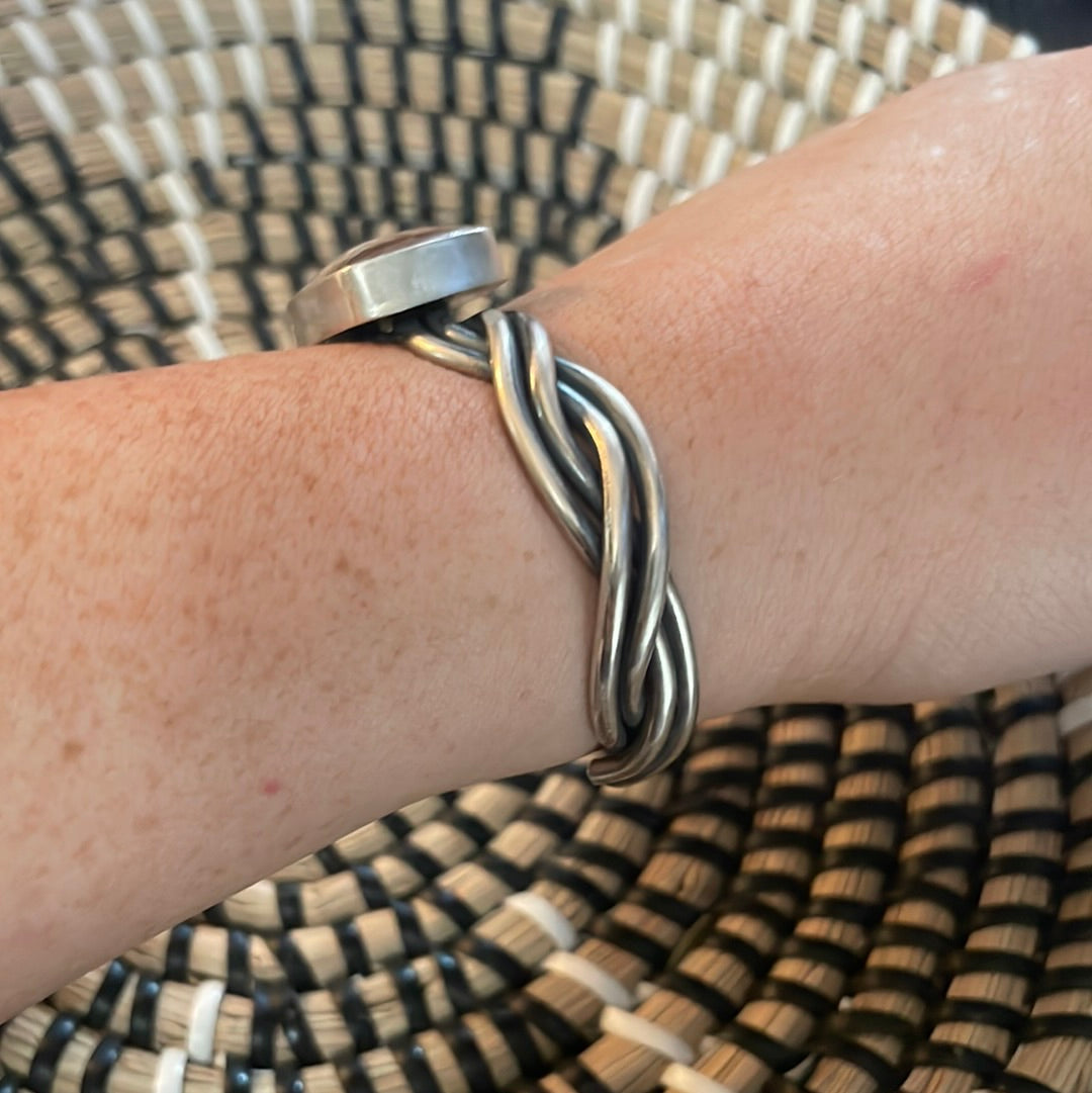 Navajo Sterling Silver And Rhodochrosite Cuff Bracelet