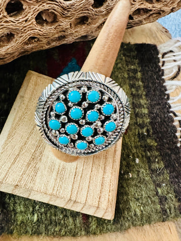 Navajo Sterling Silver & Turquoise Cluster Ring Signed