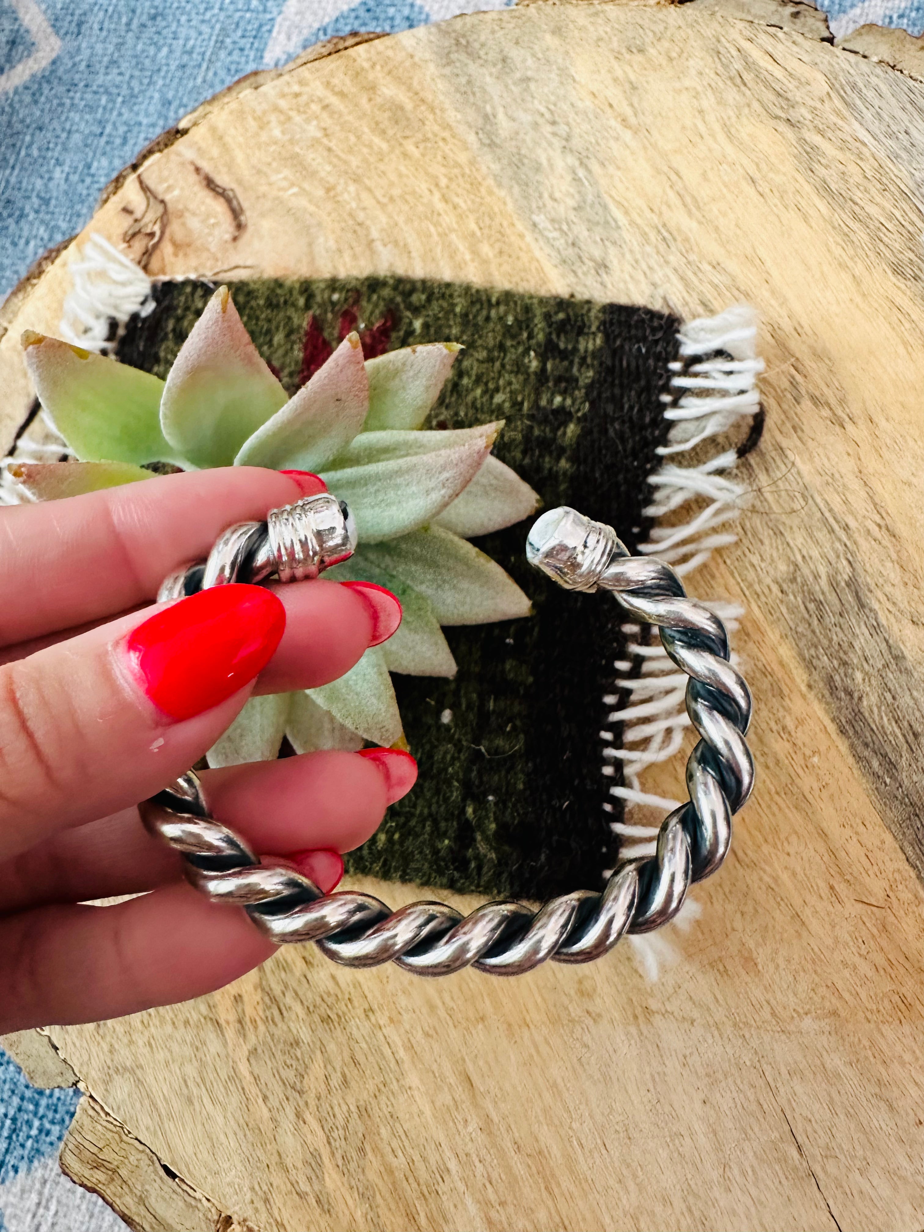 Navajo White Buffalo & Sterling Silver Twisted Floating Cuff Bracelet