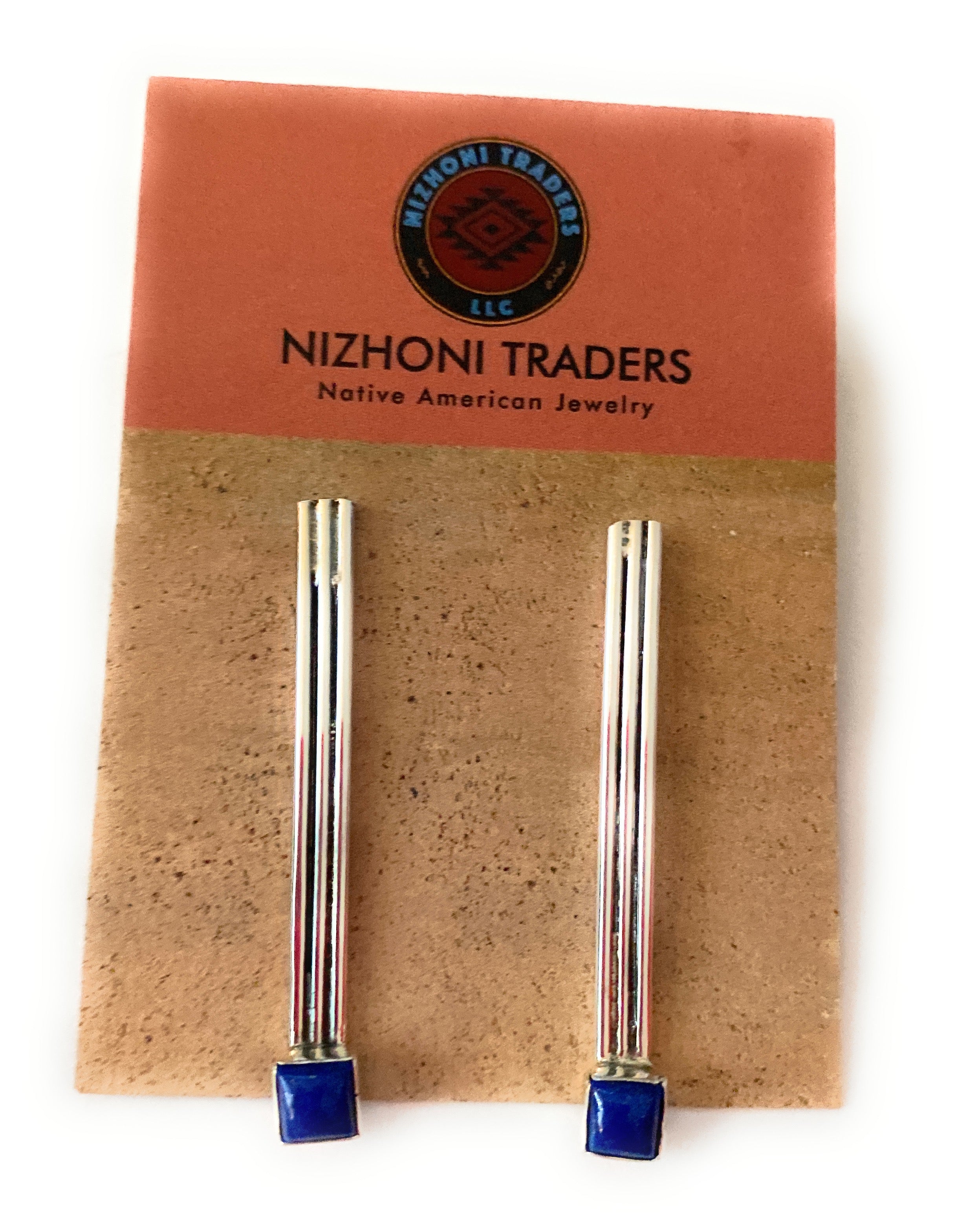 Navajo Lapis & Sterling Silver Dangle Earrings