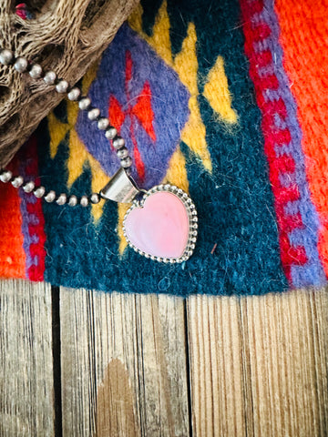 Navajo Queen Pink Conch & Sterling Silver Heart Pendant