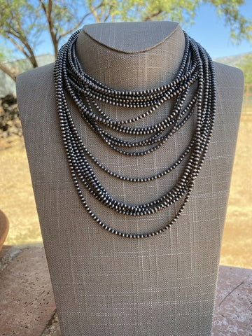 3mm Sterling Silver Navajo Pearl Style Beaded Necklace