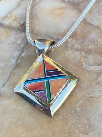 Navajo Orange Spiny Square Pendant